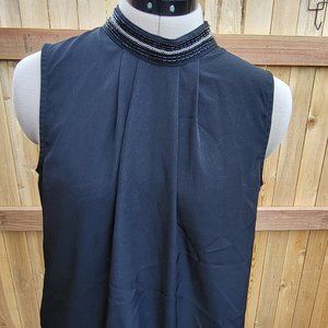 ANN TAYLOR black beaded neck sleeveless top SMALL